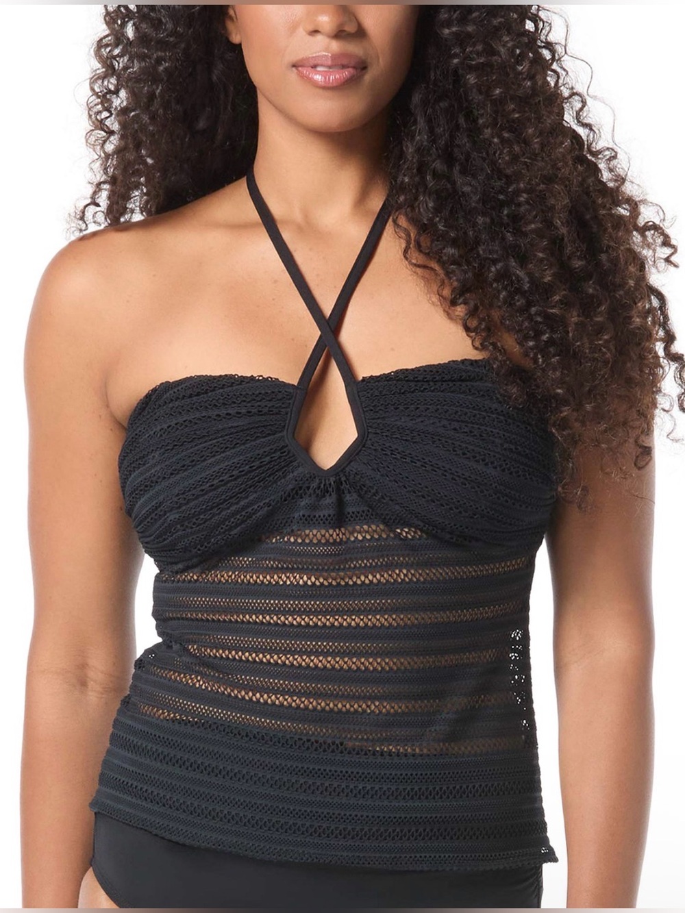 Coco Reef Women's Opal Crochet Underwire Tankini Top/Bra Sized Swimwear/BLK.R19C